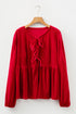 Solid Velvet Tie Front Peplum Silhouette Blouse