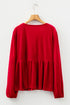 Solid Velvet Tie Front Peplum Silhouette Blouse