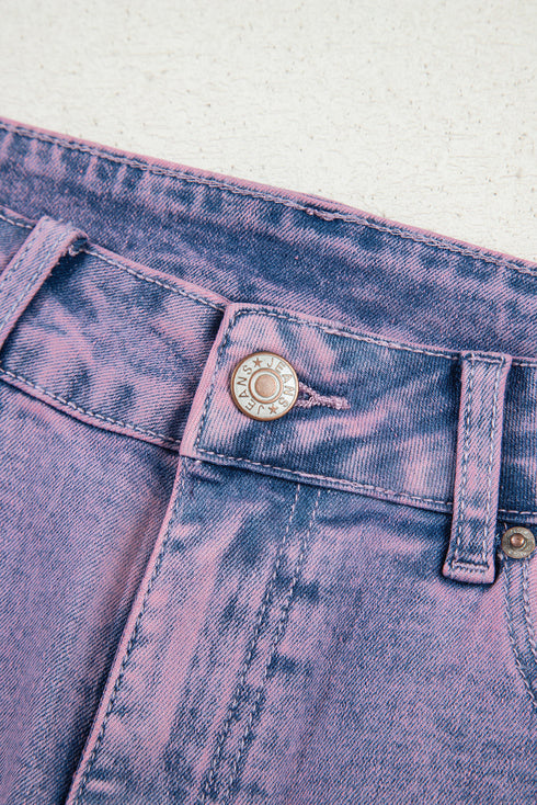 Solid Vintage Wash Frayed Hem Ankle Length Jeans