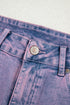 Solid Vintage Wash Frayed Hem Ankle Length Jeans