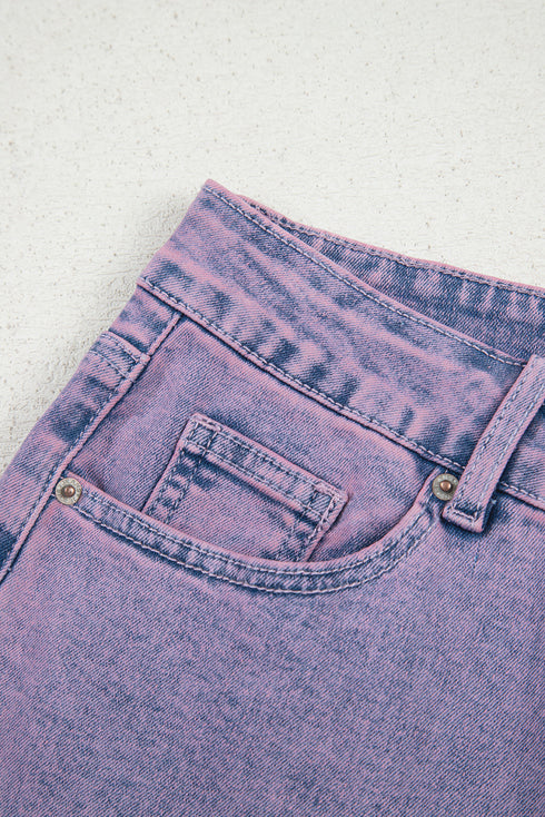 Solid Vintage Wash Frayed Hem Ankle Length Jeans