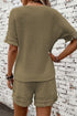 Solid Waffle Knit Fringe Trim Textured Short Set