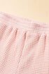 Solid Waffle Knit Fringe Trim Textured Short Set