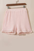 Solid Waffle Knit Fringe Trim Textured Short Set