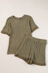 Solid Waffle Knit Fringe Trim Textured Short Set