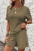 Solid Waffle Knit Fringe Trim Textured Short Set