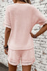Solid Waffle Knit Fringe Trim Textured Short Set