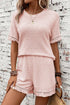 Solid Waffle Knit Fringe Trim Textured Short Set
