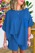 Solid Waffle Knit Oversize Tee And Short Set