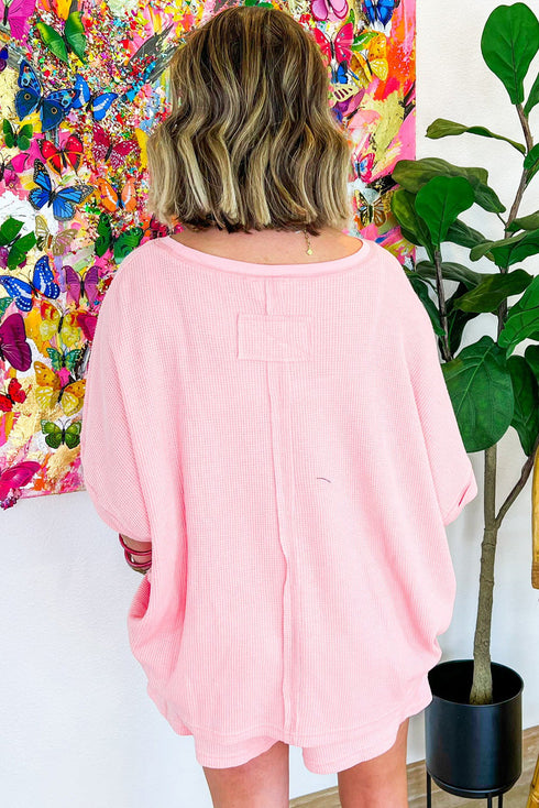 Solid Waffle Knit Oversize Tee And Short Set