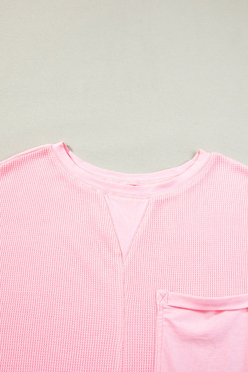 Solid Waffle Knit Oversize Tee And Short Set