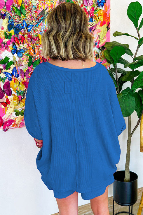 Solid Waffle Knit Oversize Tee And Short Set