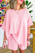 Solid Waffle Knit Oversize Tee And Short Set