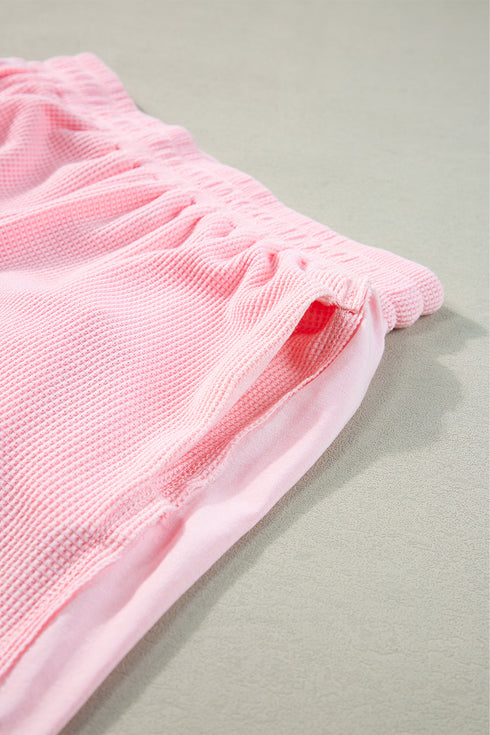 Solid Waffle Knit Oversize Tee And Short Set