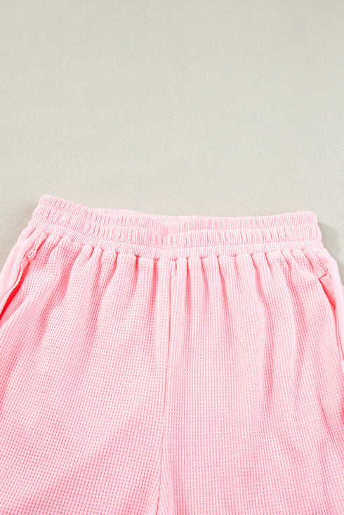 Solid Waffle Knit Oversize Tee And Short Set
