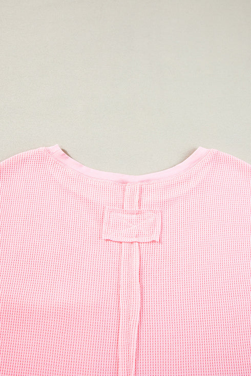 Solid Waffle Knit Oversize Tee And Short Set