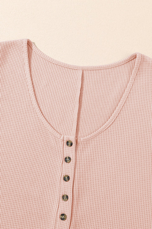Solid Waffle Knit Sleeveless Button Front Pocket Romper