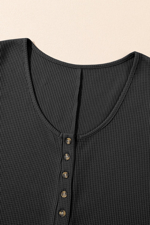 Solid Waffle Knit Sleeveless Button Front Pocket Romper