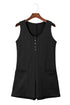 Solid Waffle Knit Sleeveless Button Front Pocket Romper
