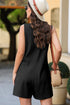 Solid Waffle Knit Sleeveless Button Front Pocket Romper