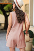 Solid Waffle Knit Sleeveless Button Front Pocket Romper