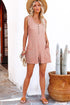 Solid Waffle Knit Sleeveless Button Front Pocket Romper