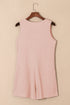 Solid Waffle Knit Sleeveless Button Front Pocket Romper