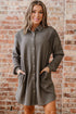 Solid Waffle Knit Western Style Shirt Tunic Mini Dress