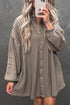 Solid Waffle Knit Western Style Shirt Tunic Mini Dress