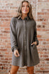 Solid Waffle Knit Western Style Shirt Tunic Mini Dress