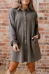 Solid Waffle Knit Western Style Shirt Tunic Mini Dress