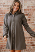 Solid Waffle Knit Western Style Shirt Tunic Mini Dress