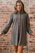 Solid Waffle Knit Western Style Shirt Tunic Mini Dress