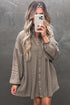 Solid Waffle Knit Western Style Shirt Tunic Mini Dress