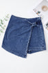 Solid Washed Asymmetric Wrapped Twisted Detail Denim Shorts