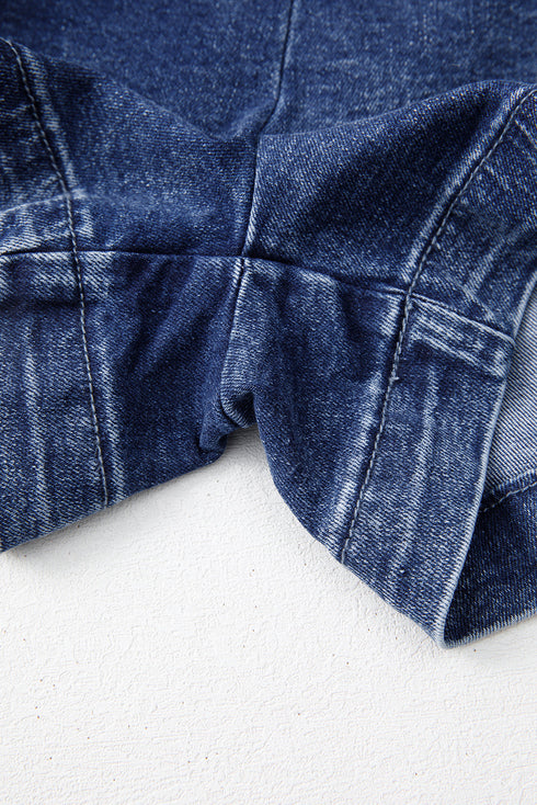 Solid Washed Asymmetric Wrapped Twisted Detail Denim Shorts