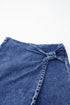 Solid Washed Asymmetric Wrapped Twisted Detail Denim Shorts