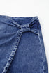 Solid Washed Asymmetric Wrapped Twisted Detail Denim Shorts
