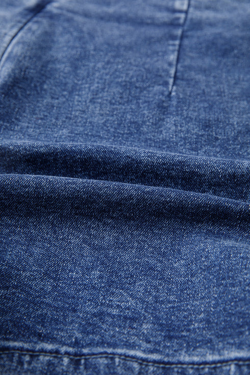 Solid Washed Asymmetric Wrapped Twisted Detail Denim Shorts