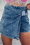 Solid Washed Asymmetric Wrapped Twisted Detail Denim Shorts