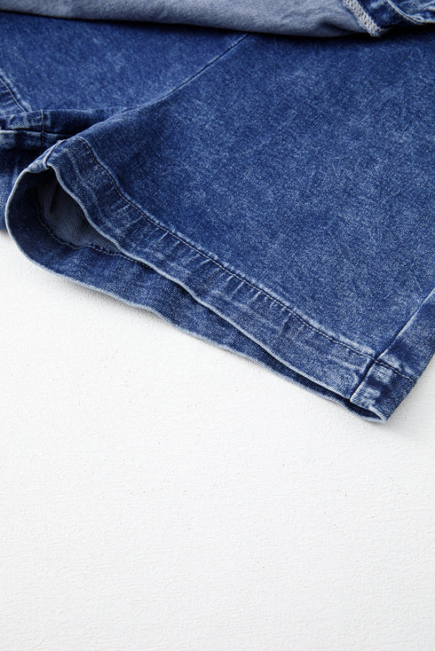 Solid Washed Asymmetric Wrapped Twisted Detail Denim Shorts
