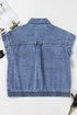 Solid Washed Button Up Elastic Hem Denim Vest