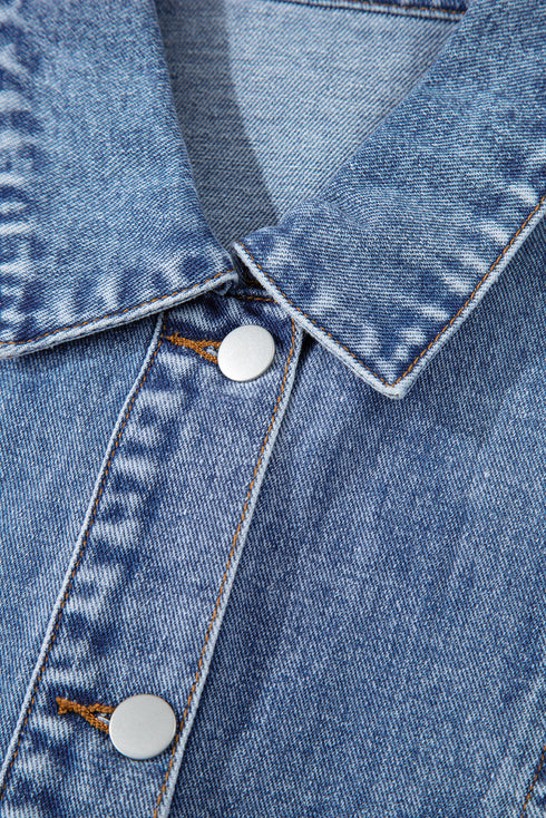 Solid Washed Button Up Elastic Hem Denim Vest