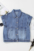 Solid Washed Button Up Elastic Hem Denim Vest