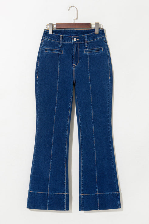 Solid Washed Center Seam Straight Leg Jeans