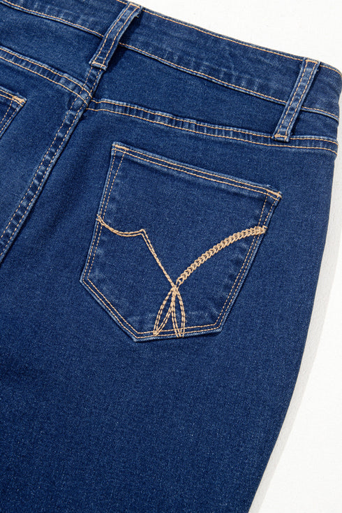 Solid Washed Center Seam Straight Leg Jeans