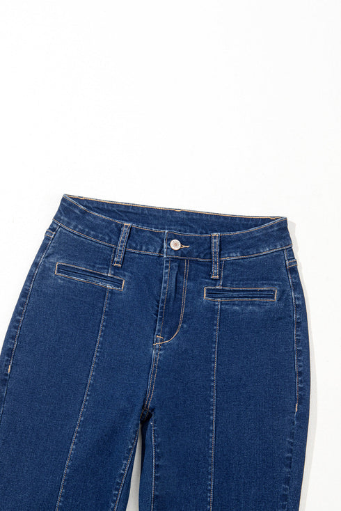 Solid Washed Center Seam Straight Leg Jeans
