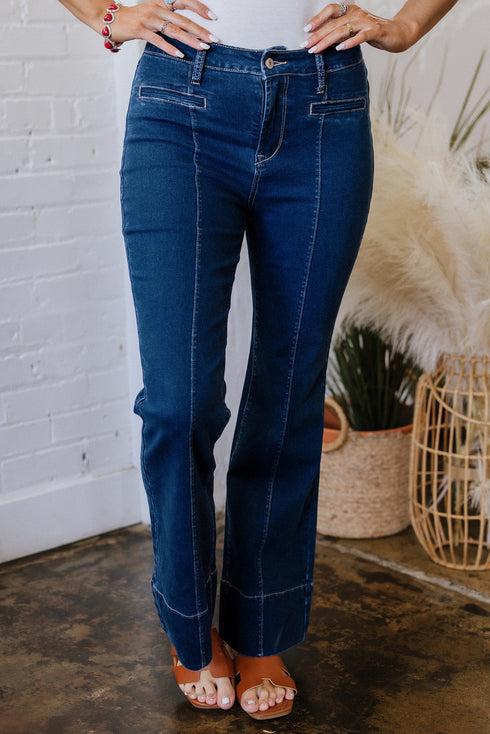 Solid Washed Center Seam Straight Leg Jeans