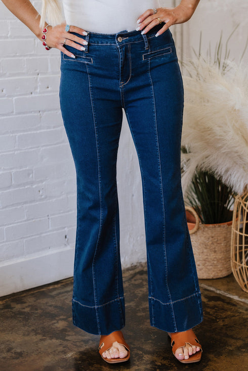Solid Washed Center Seam Straight Leg Jeans