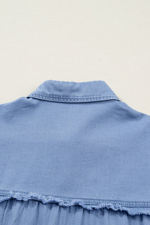 Solid Washed Drop Shoulder Bracelet Sleeve Cotton Shirt